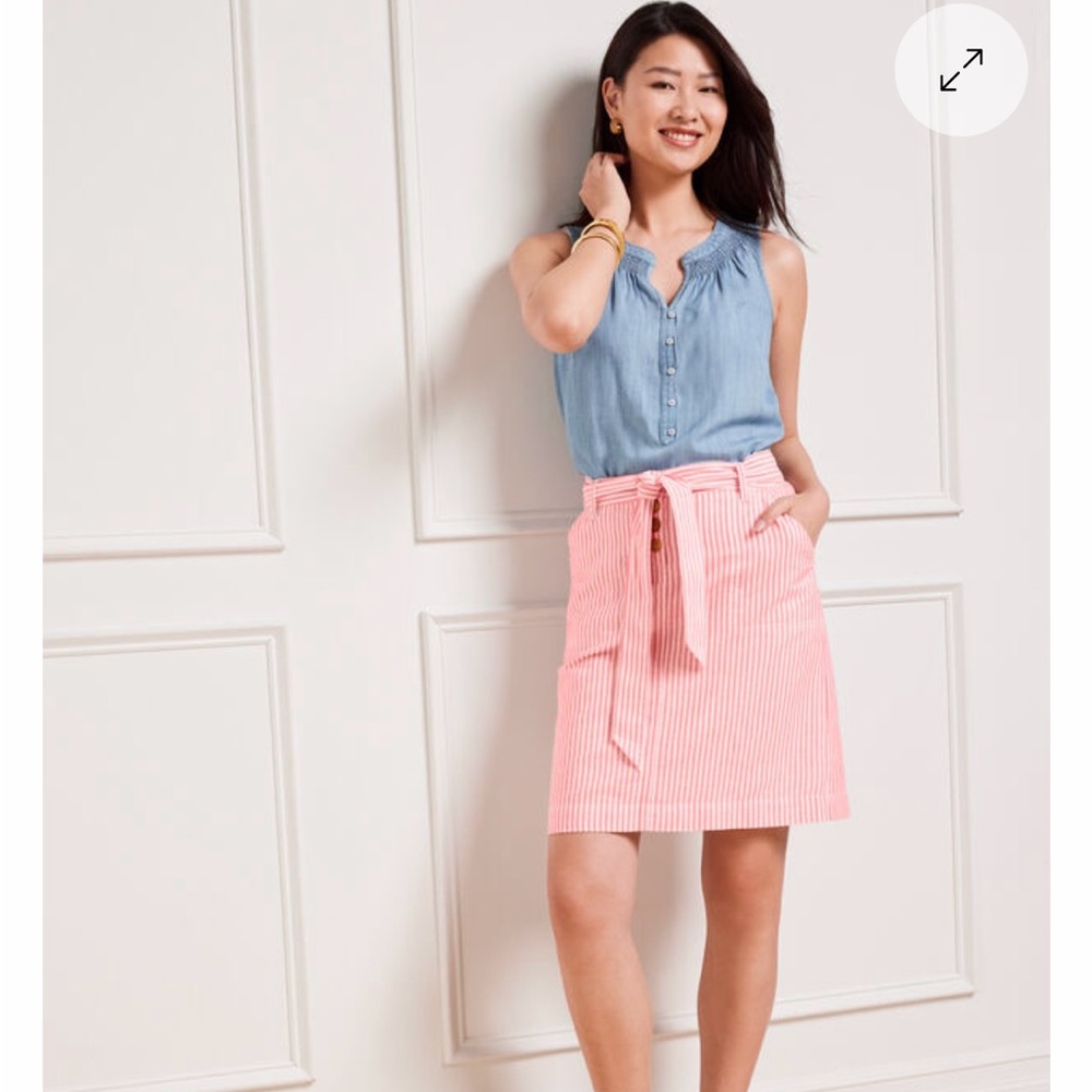 NWT TALBOTS Linen A Line Skirt in Tailored Stripe Belted Pink White 0 PETITE